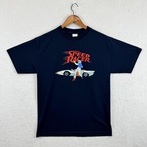 Speed Racer Shirt Mens Medium Navy Graphic Tee Anime Car Cartoon Manga